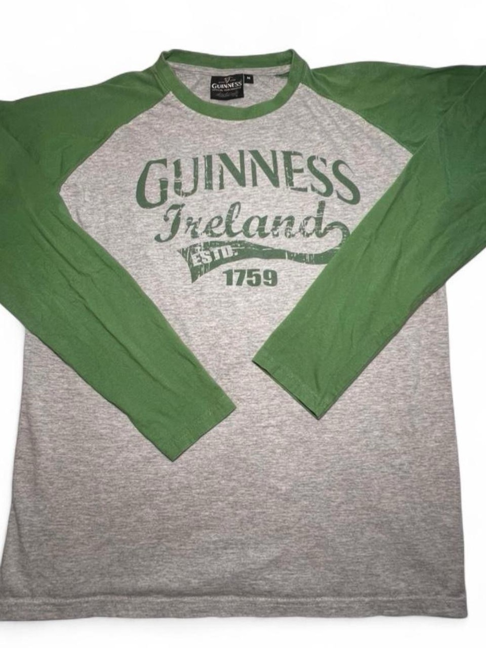 Guinness Gray and Green Raglan Long Sleeve Shirt